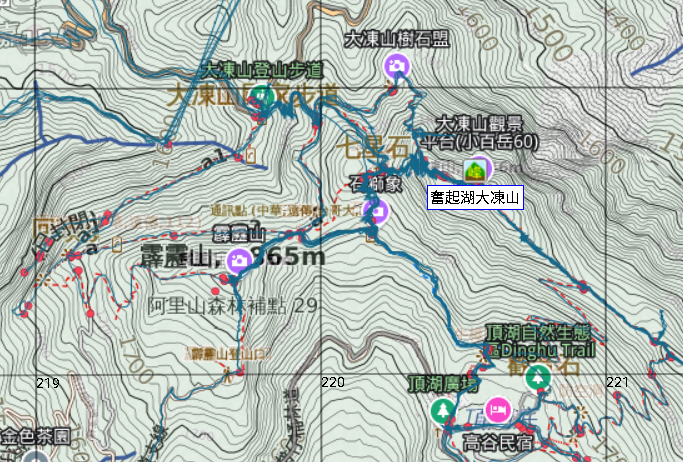 頂石棹步道群、霹靂山、大凍山路線