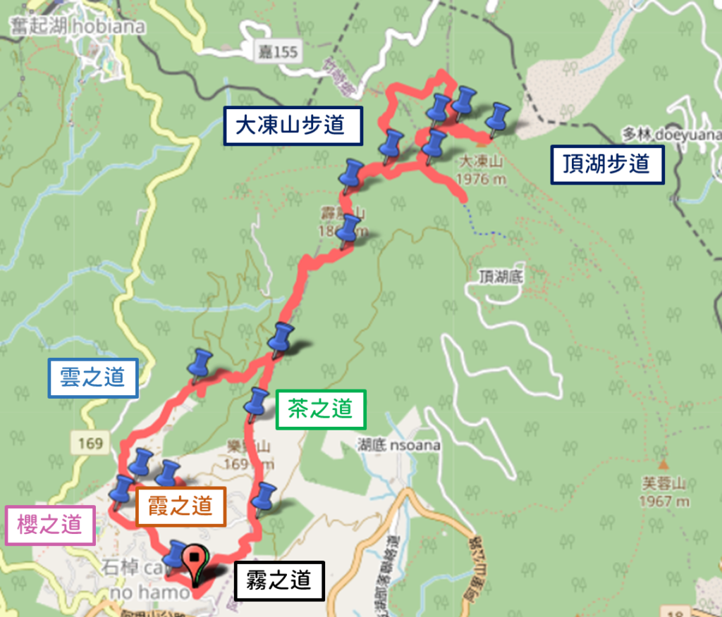 頂石棹步道群、霹靂山、大凍山路線圖